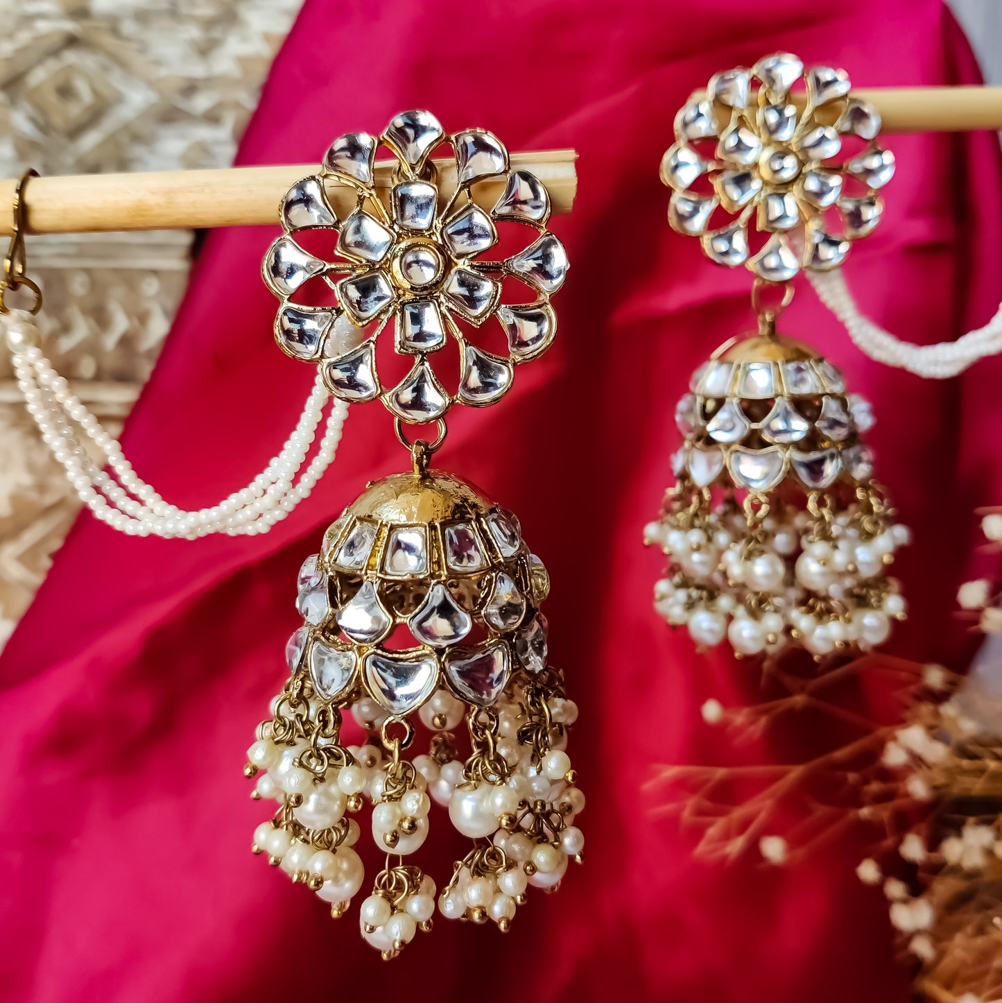 Indra Kundan Cutwork Jhumka Earrings - Golden