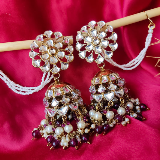 Indra Kundan Cutwork Jhumka Earrings - Purple