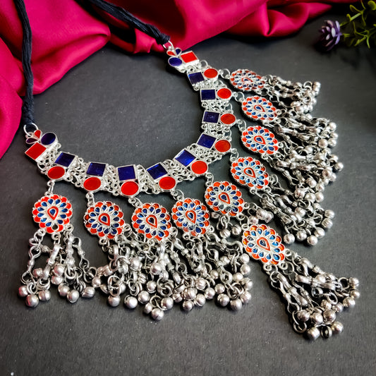 Maya afghani Necklace - Blue & Red