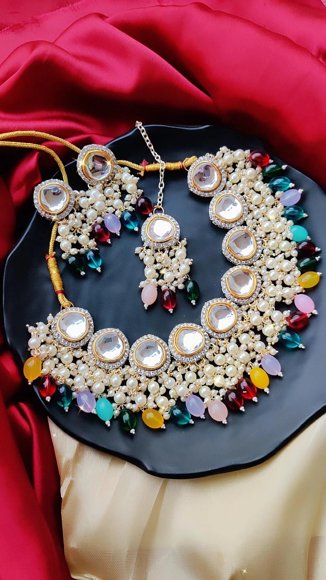HARLEEN KUNDAN NECKLACE SET - MULTI