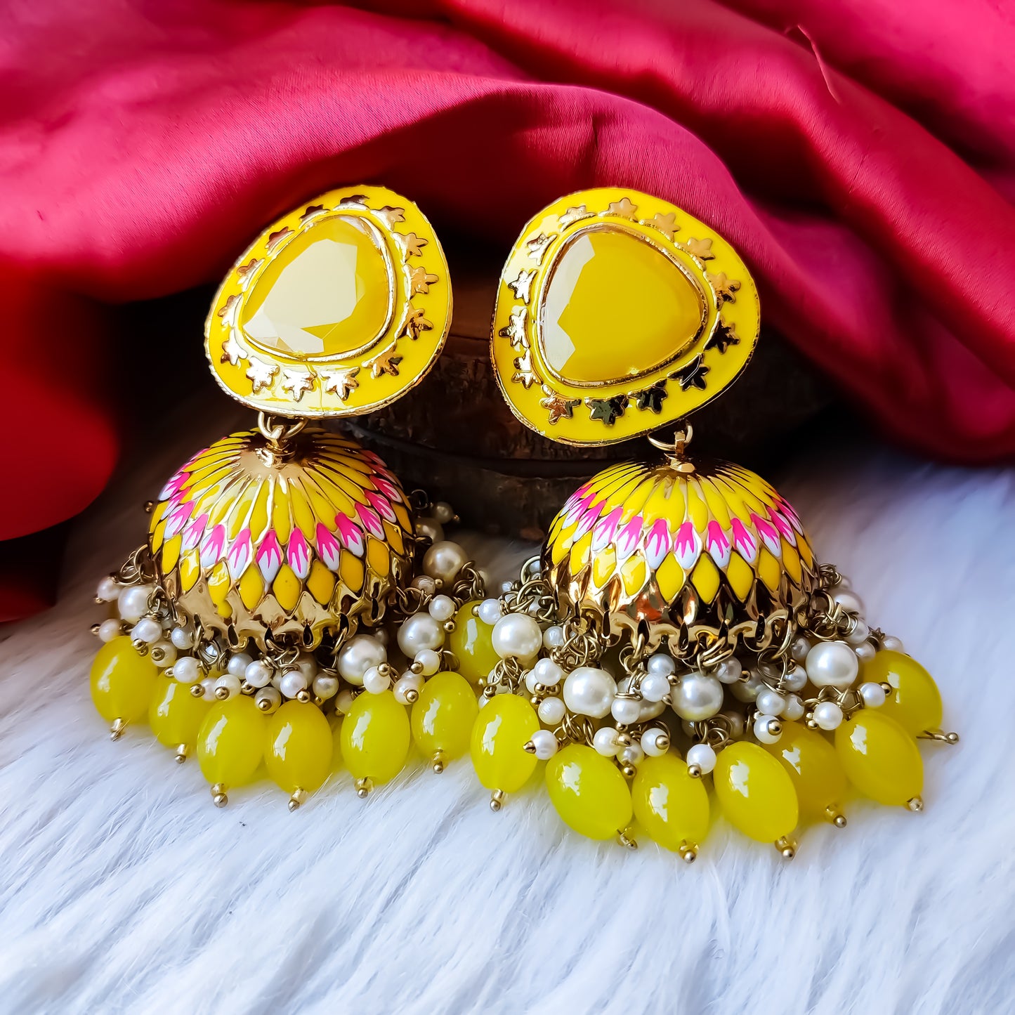 Inayat Meenakari Jhumka Earrings - Yellow