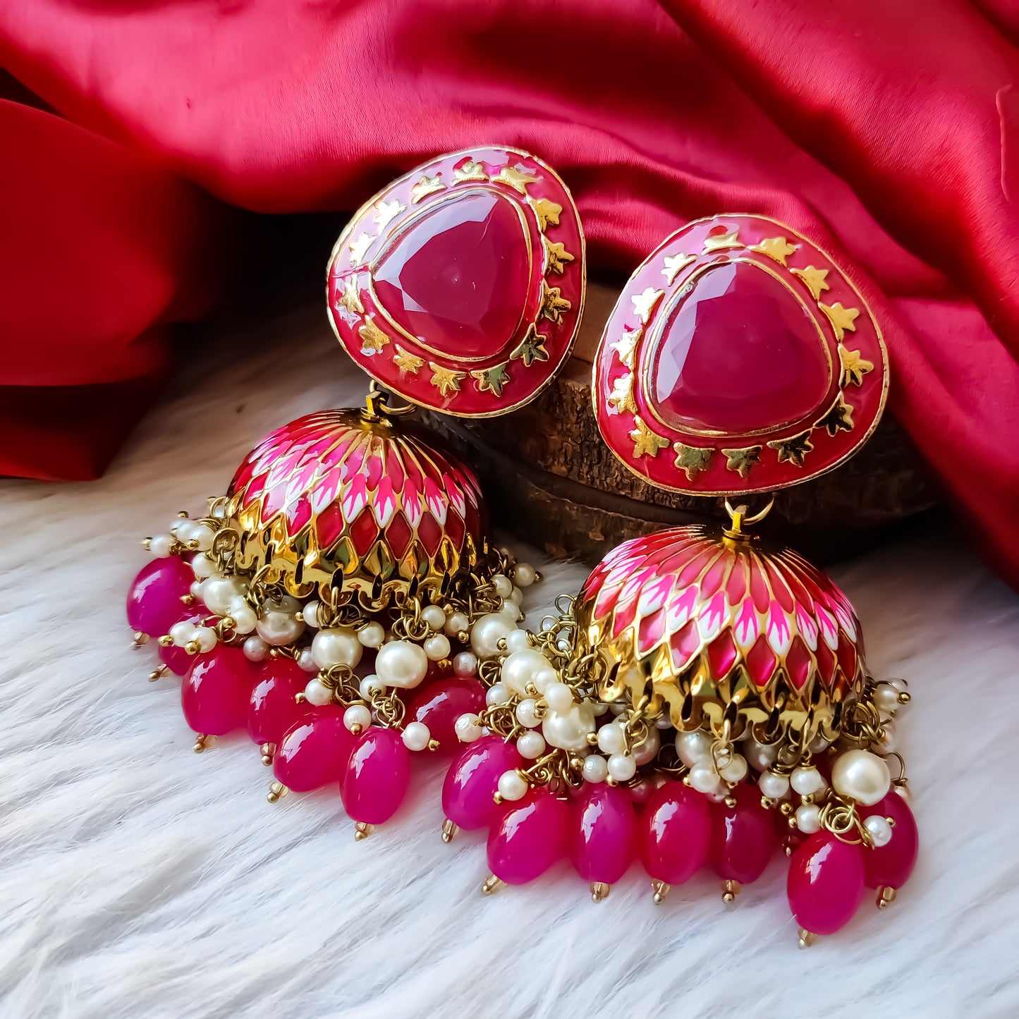 Inayat Meenakari Jhumka Earrings - Pink