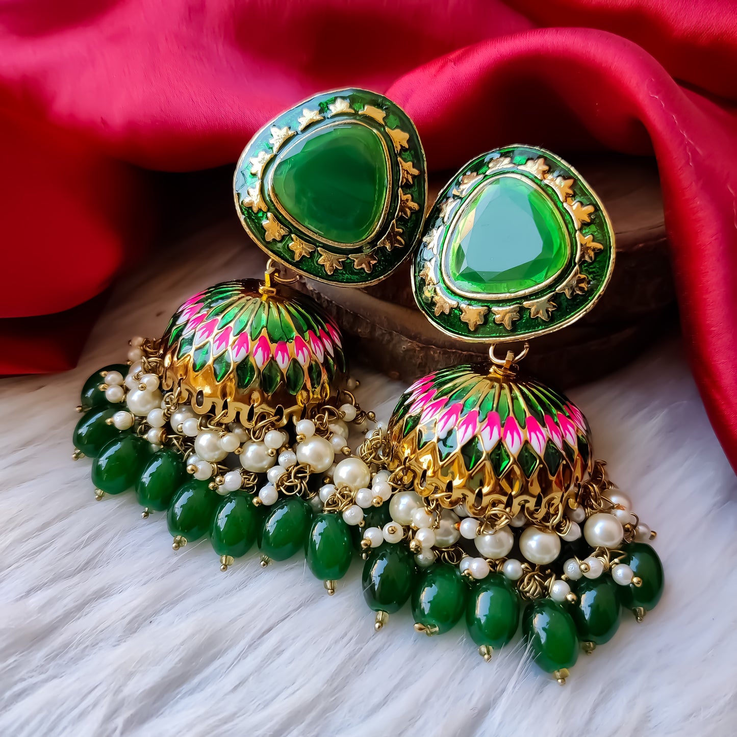 Inayat Meenakari Jhumka Earrings - Green