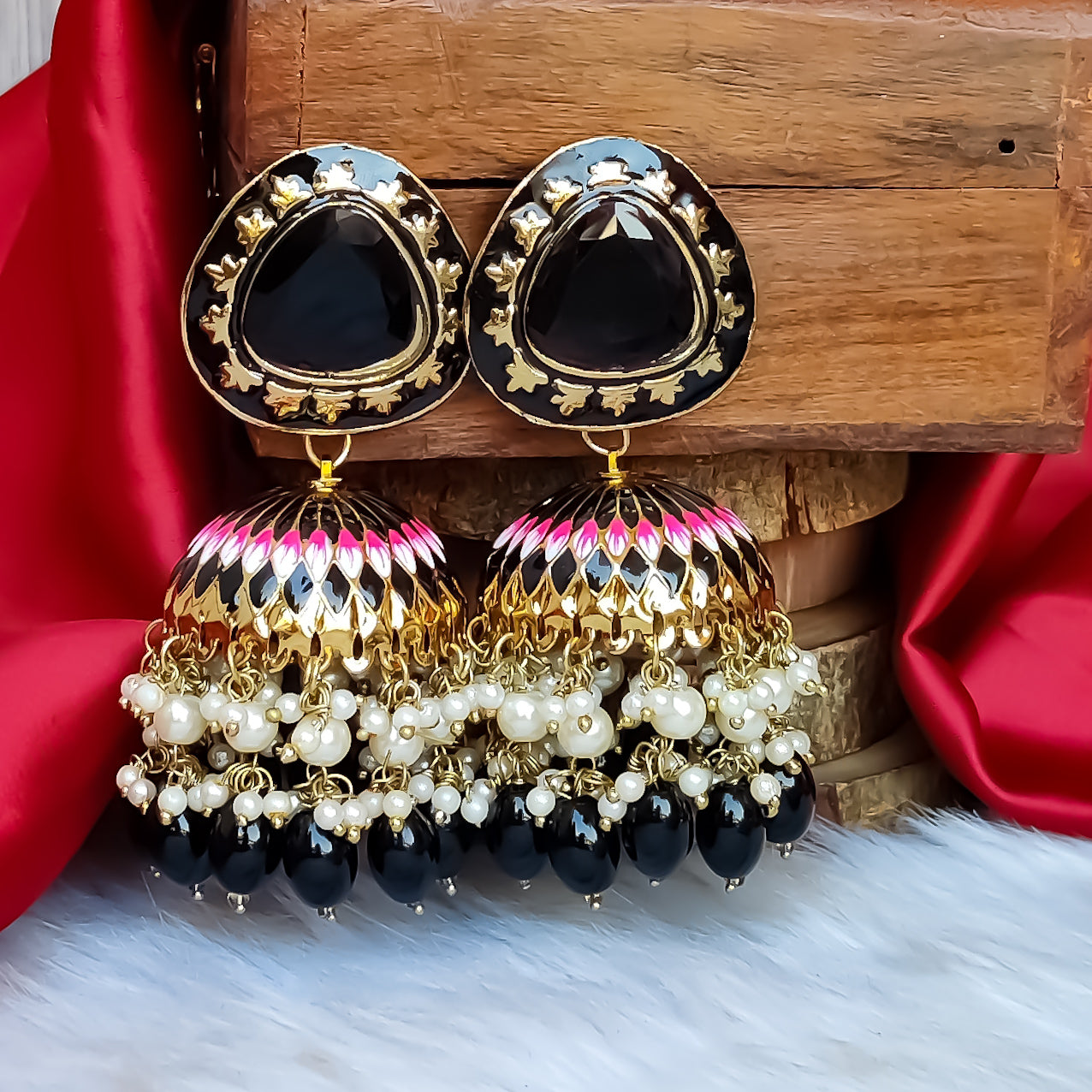 Inayat Meenakari Jhumka Earrings - Black