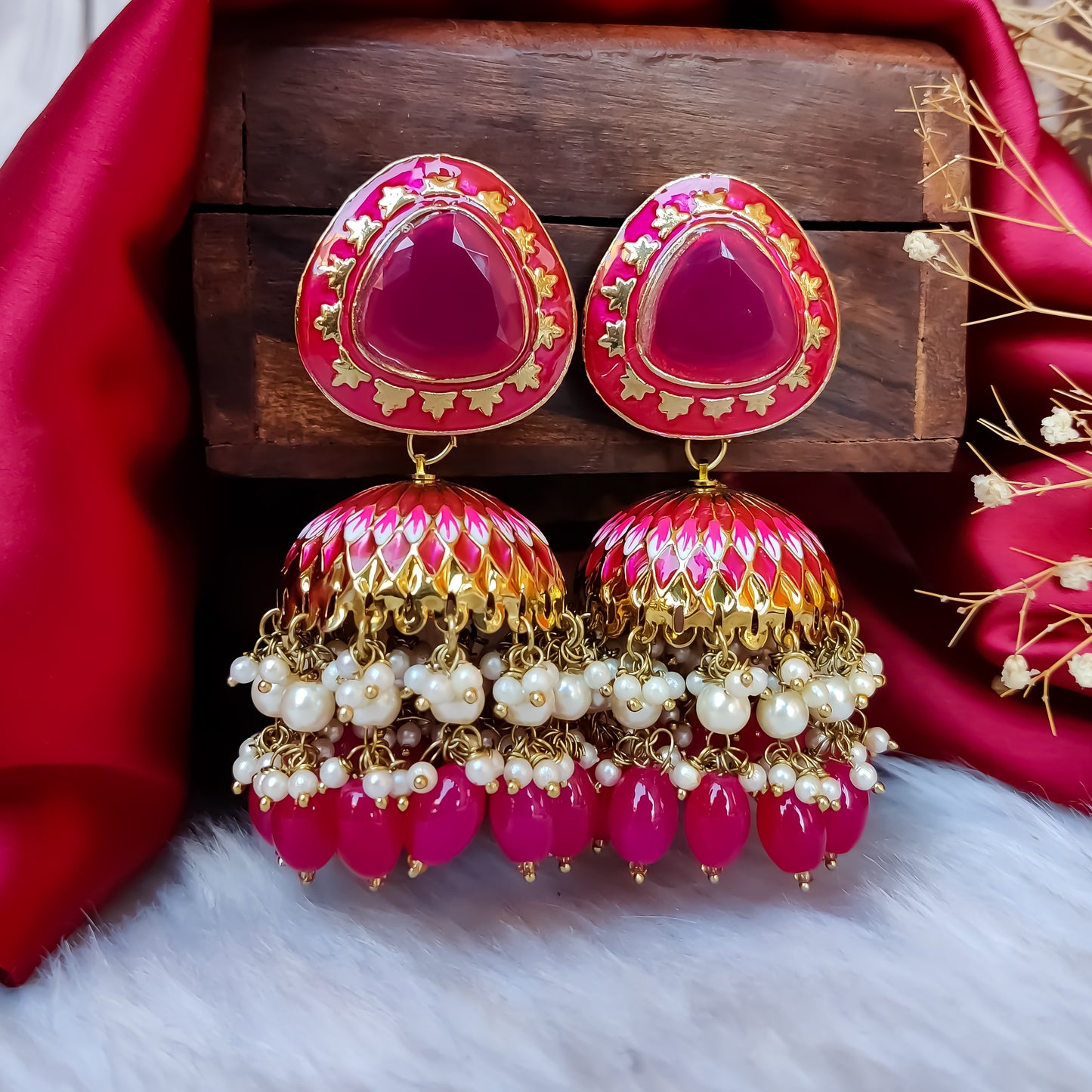 Inayat Meenakari Jhumka Earrings - Pink