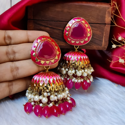 Inayat Meenakari Jhumka Earrings - Pink