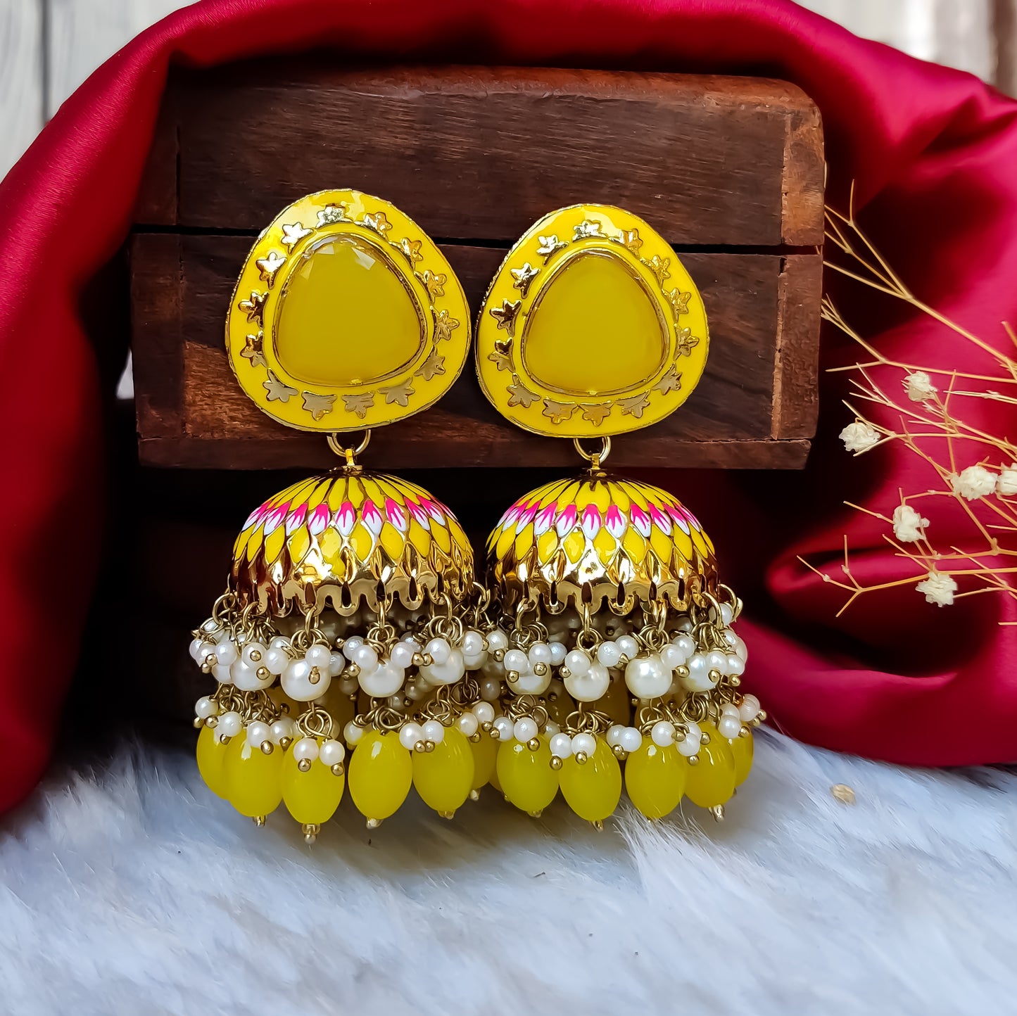 Inayat Meenakari Jhumka Earrings - Yellow