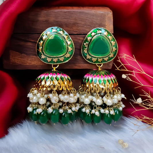 Inayat Meenakari Jhumka Earrings - Green