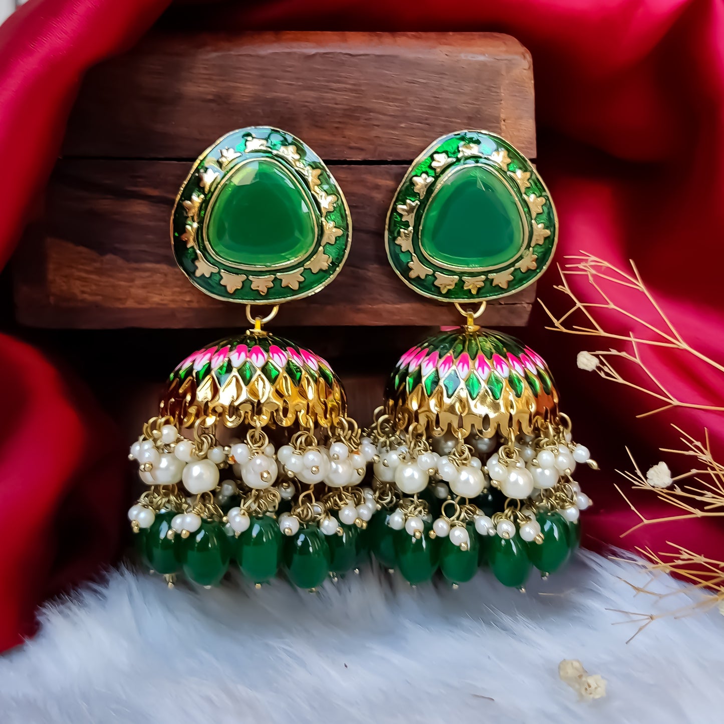 Inayat Meenakari Jhumka Earrings - Green