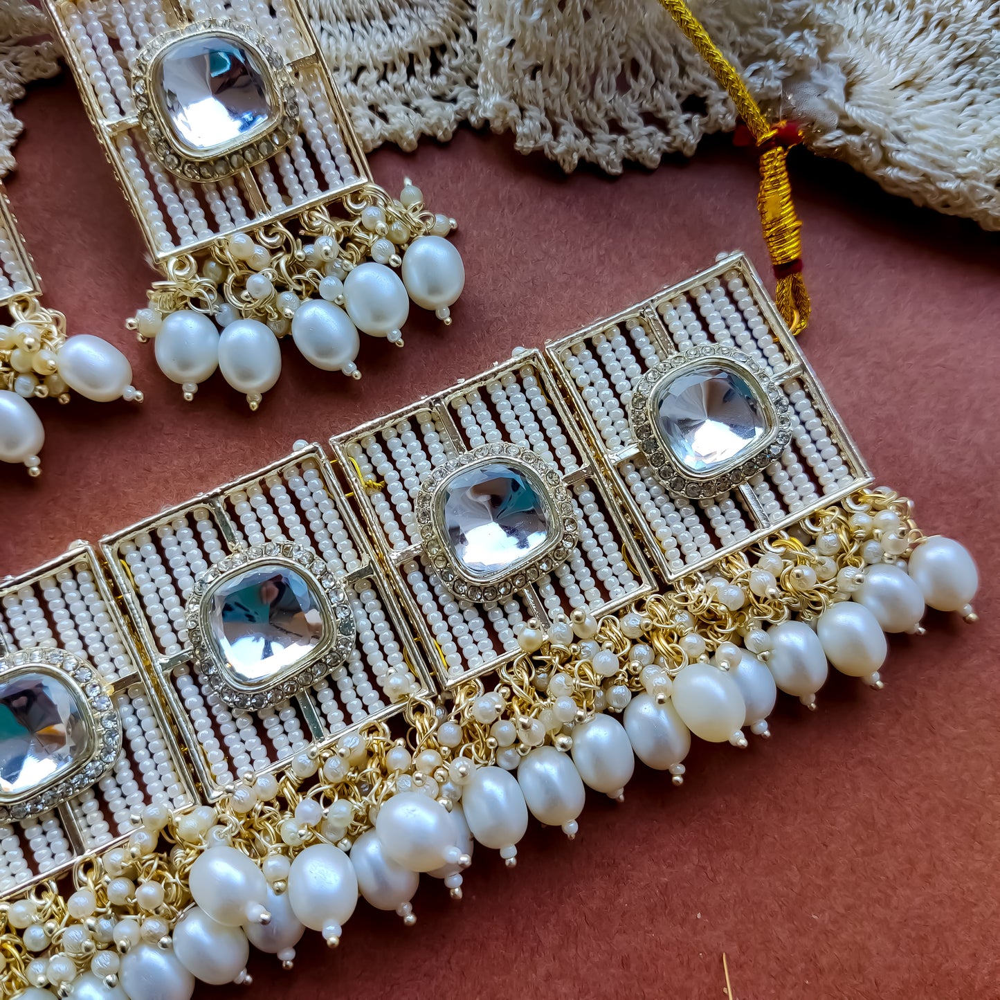 Avanti Pearl Golden Necklace Set with Earrings