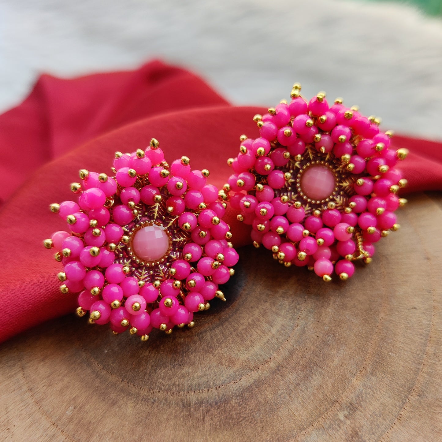 Jodha Ganthan Stud Earrings - Pink