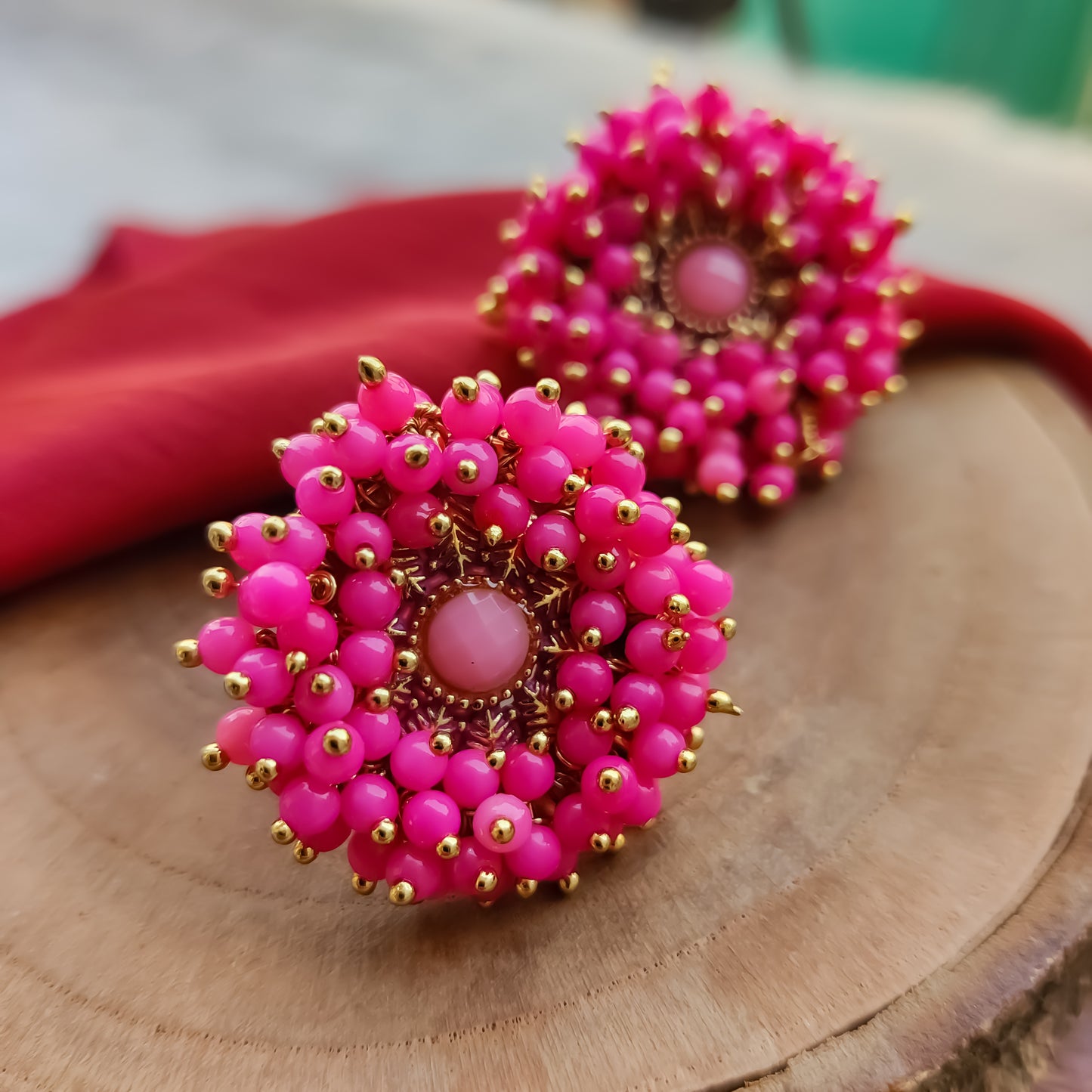 Jodha Ganthan Stud Earrings - Pink