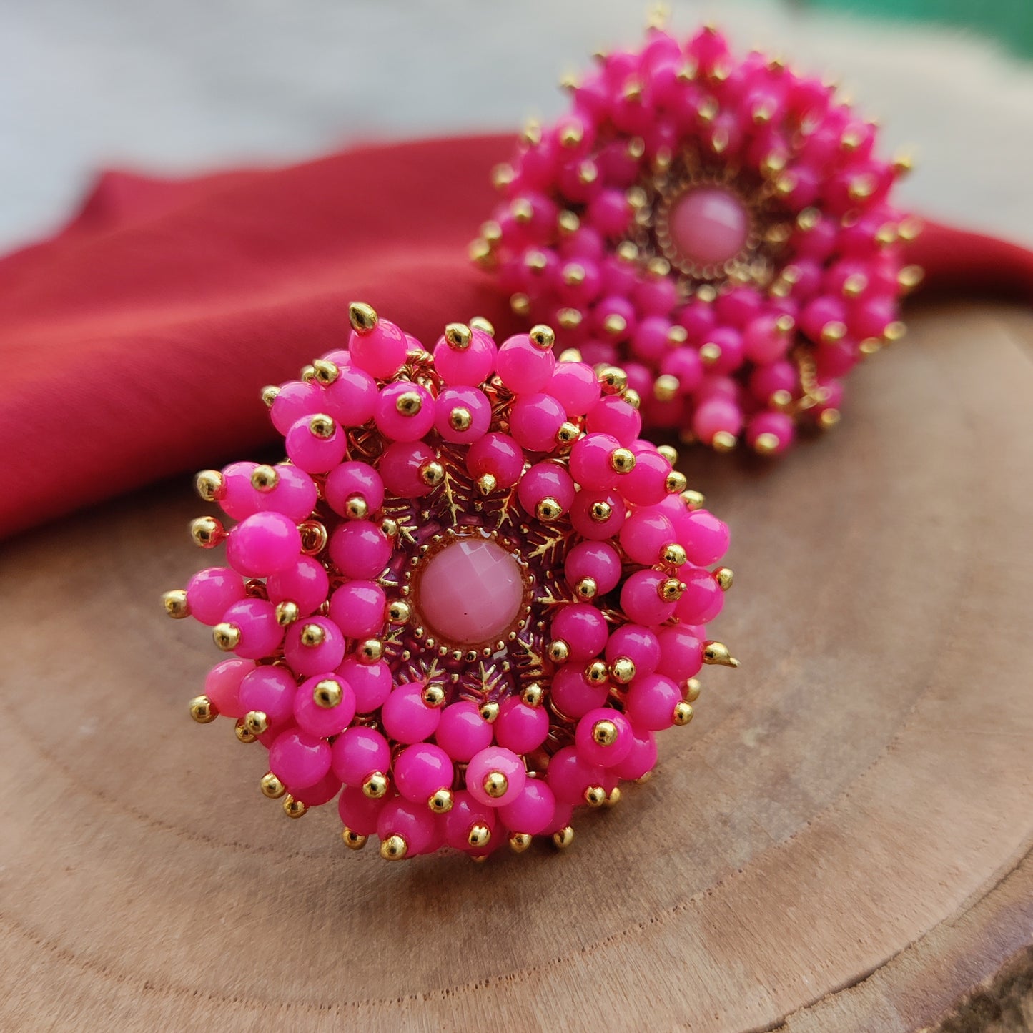 Jodha Ganthan Stud Earrings - Pink
