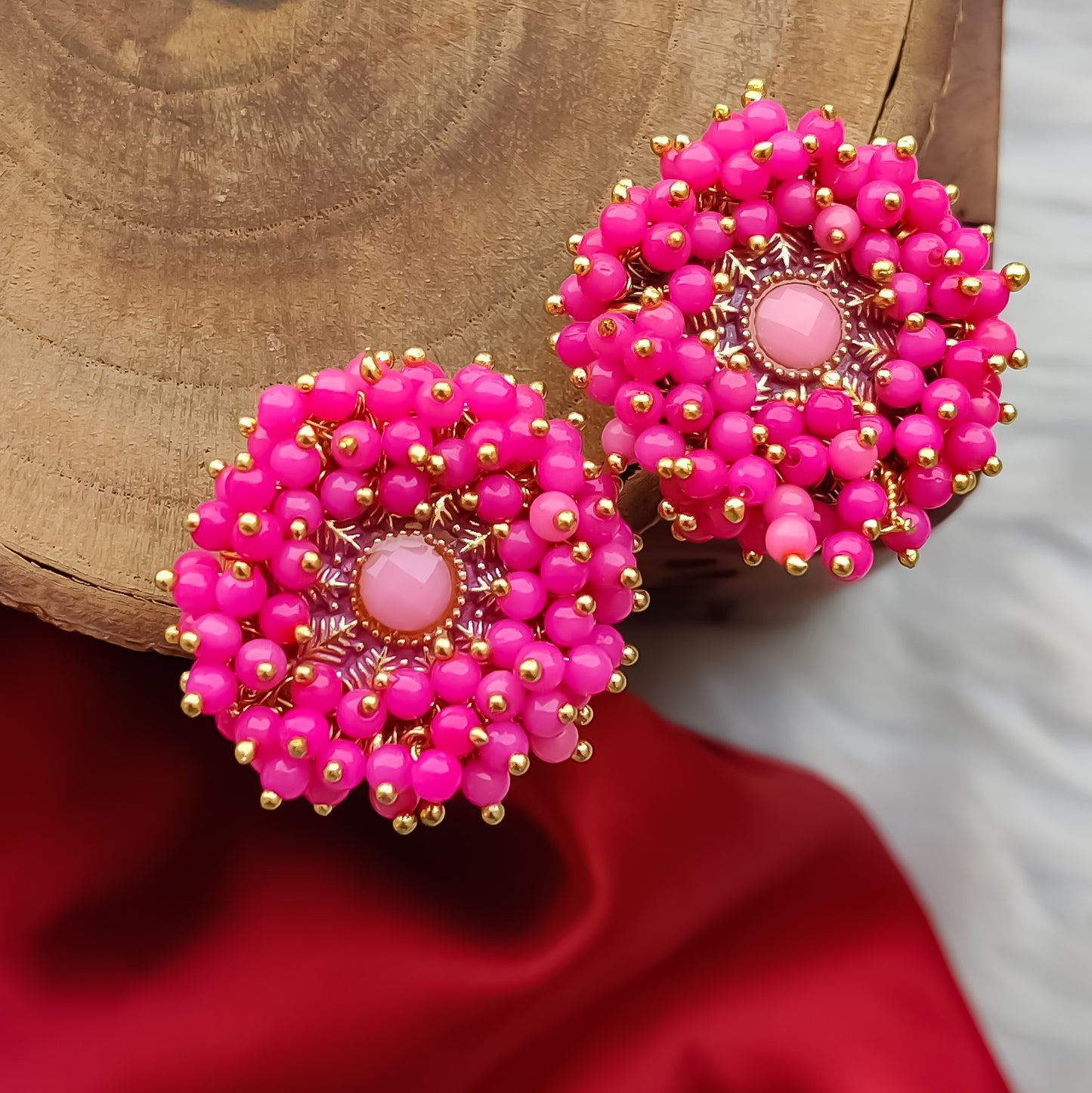 Jodha Ganthan Stud Earrings - Pink