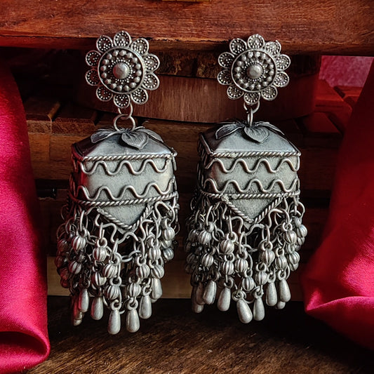 Joshna Black Metal Square Jhumka Earrings