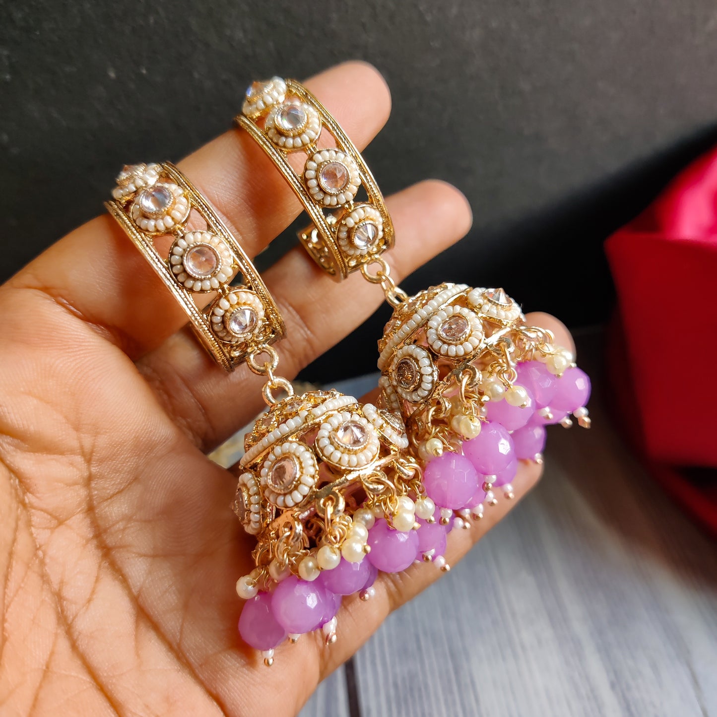 Amrina Premium Bali Jhumka Earrings - Lavender Purple
