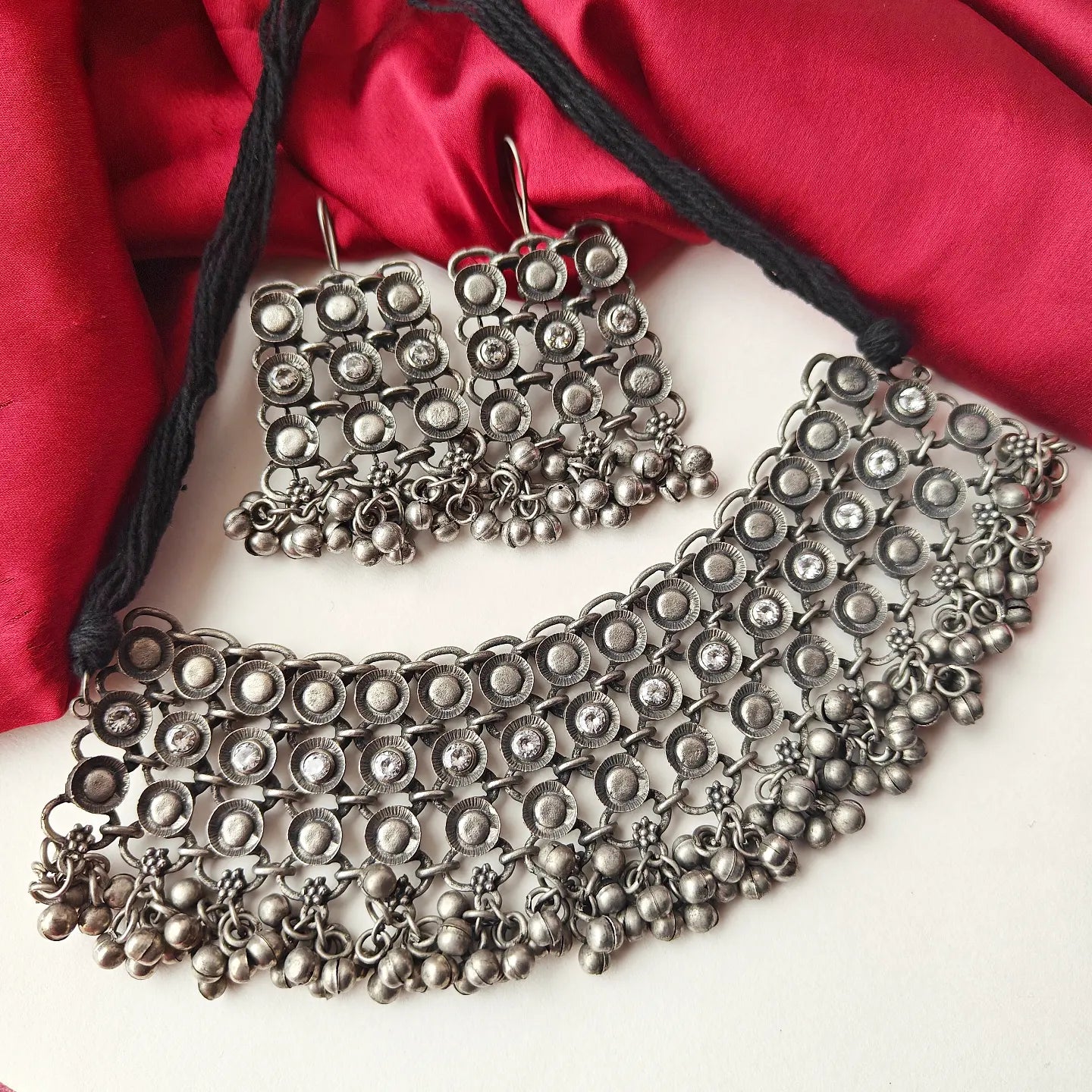 Veera Vintage Silver Afghani Necklace Set with Earrings