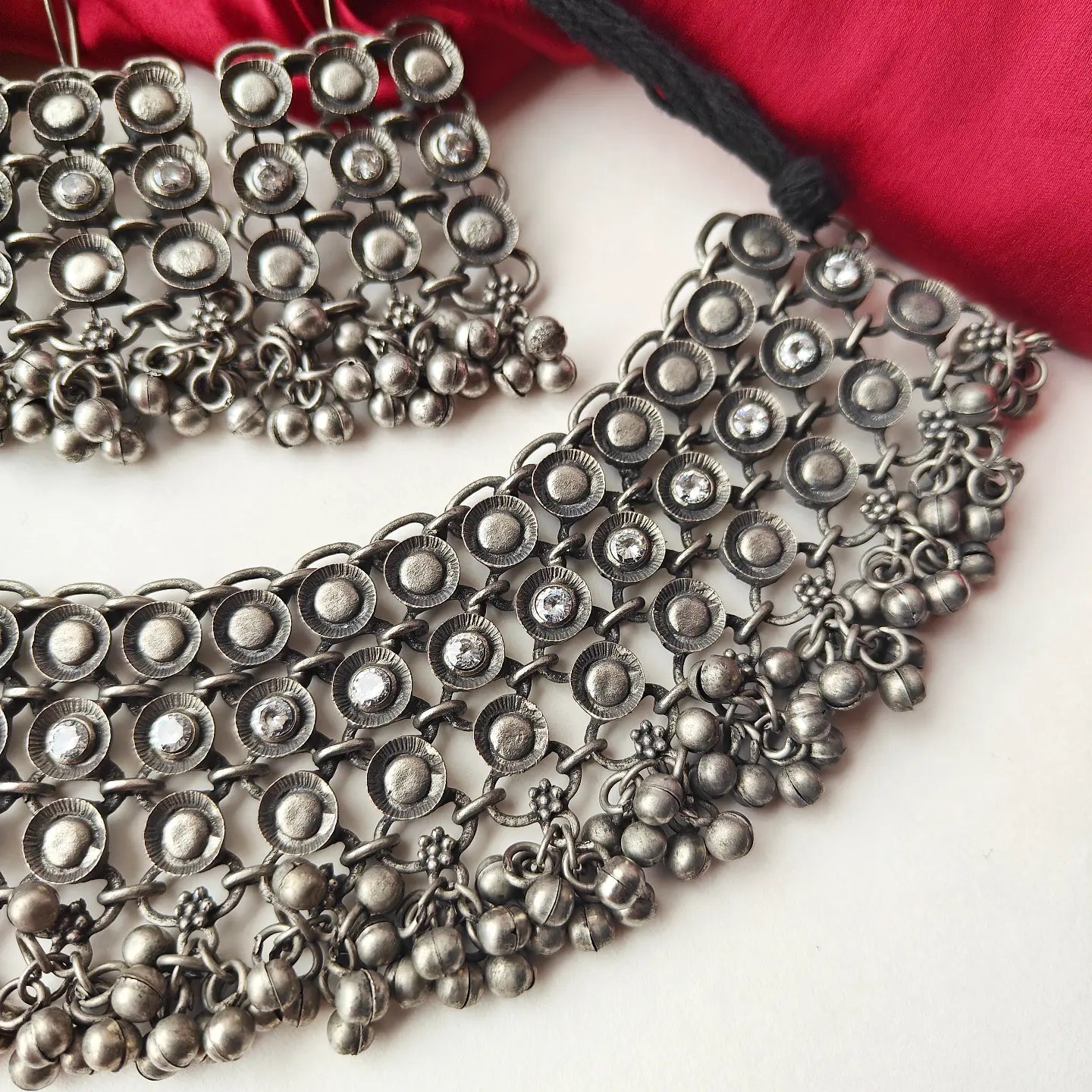 Veera Vintage Silver Afghani Necklace Set with Earrings