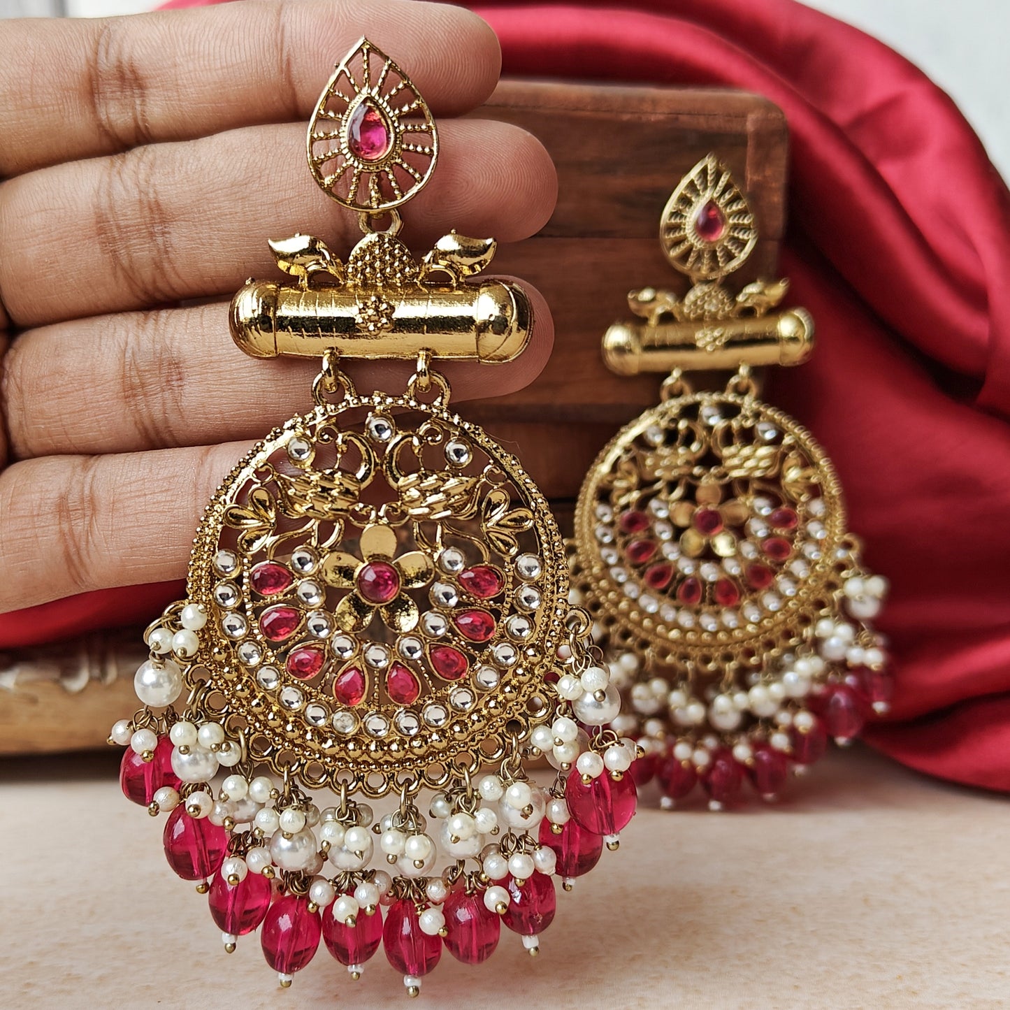 Preet Chandbali Earrings- Hot Pink