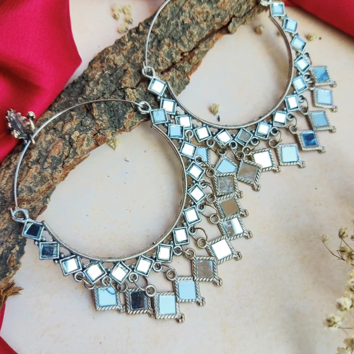Sheetal Oxidised Mirror Bali Earrings