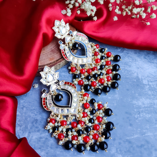 SHANAYA PEARL DROP CHANDBALI EARRINGS - RED & BLACK