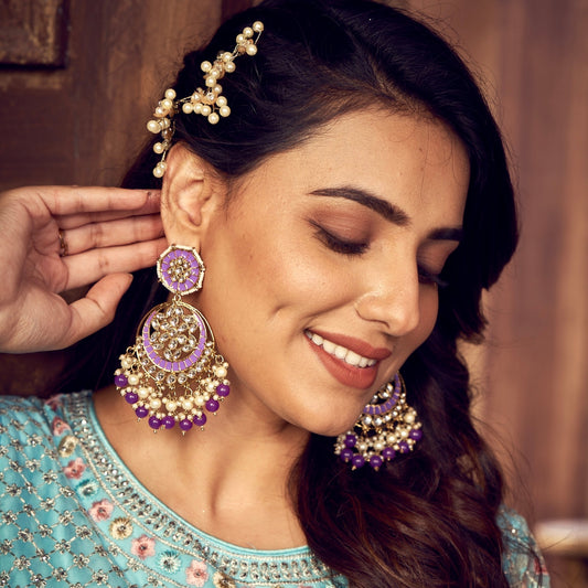 Siya Meenakari Chandbali Earrings  - Purple