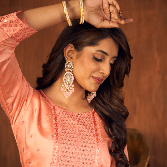 Jannat Pearl Drop Dangler Earring - Baby Pink