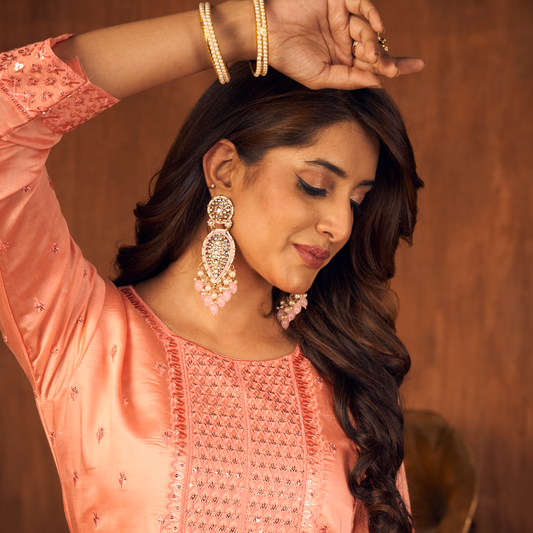 JANNAT PEARL DROP DANGLER EARRINGS - BABY PINK