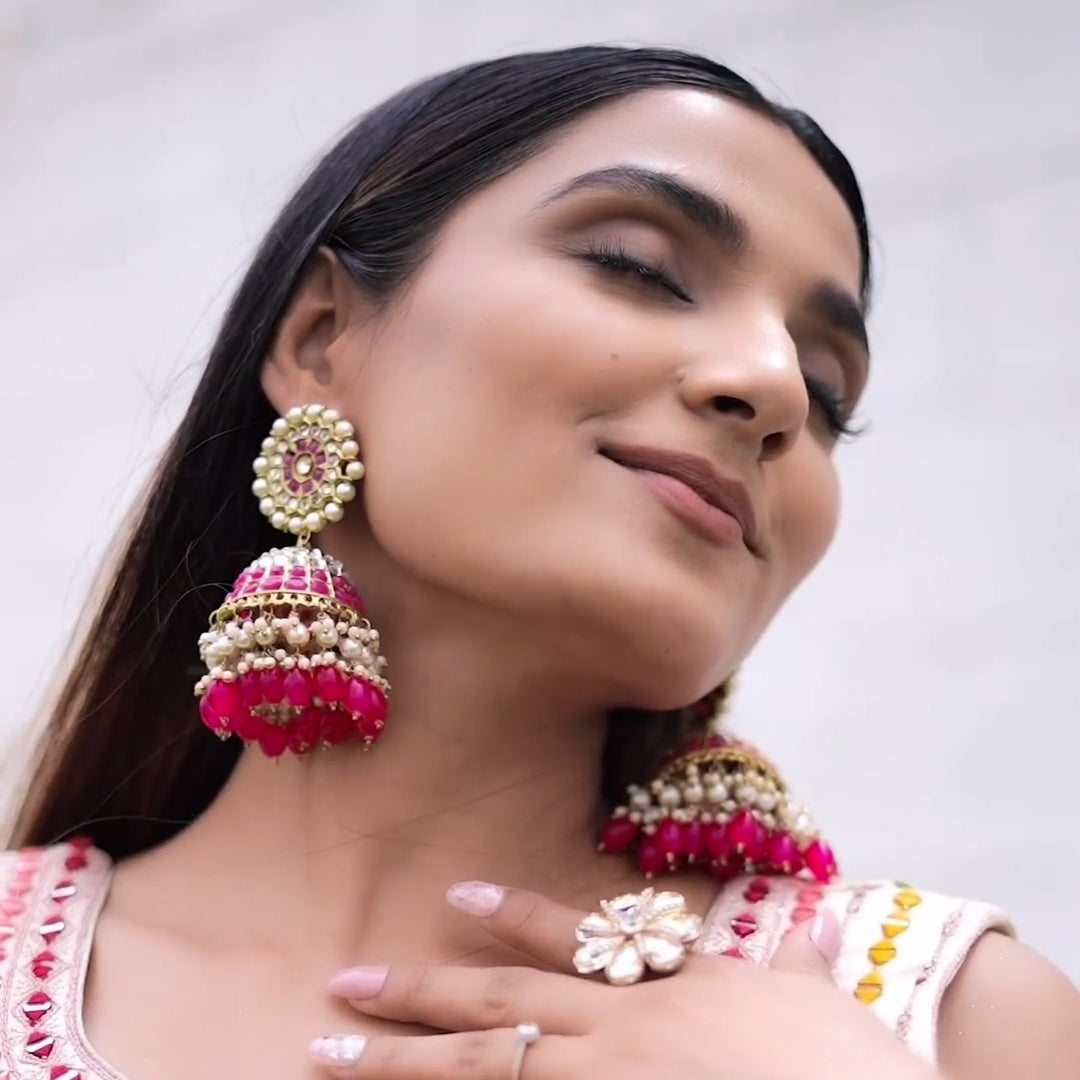 Amanat Statement Jhumka Earrings - Hot Pink