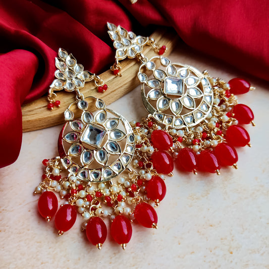 Yashi Kundan Chandbali Earrings - Red