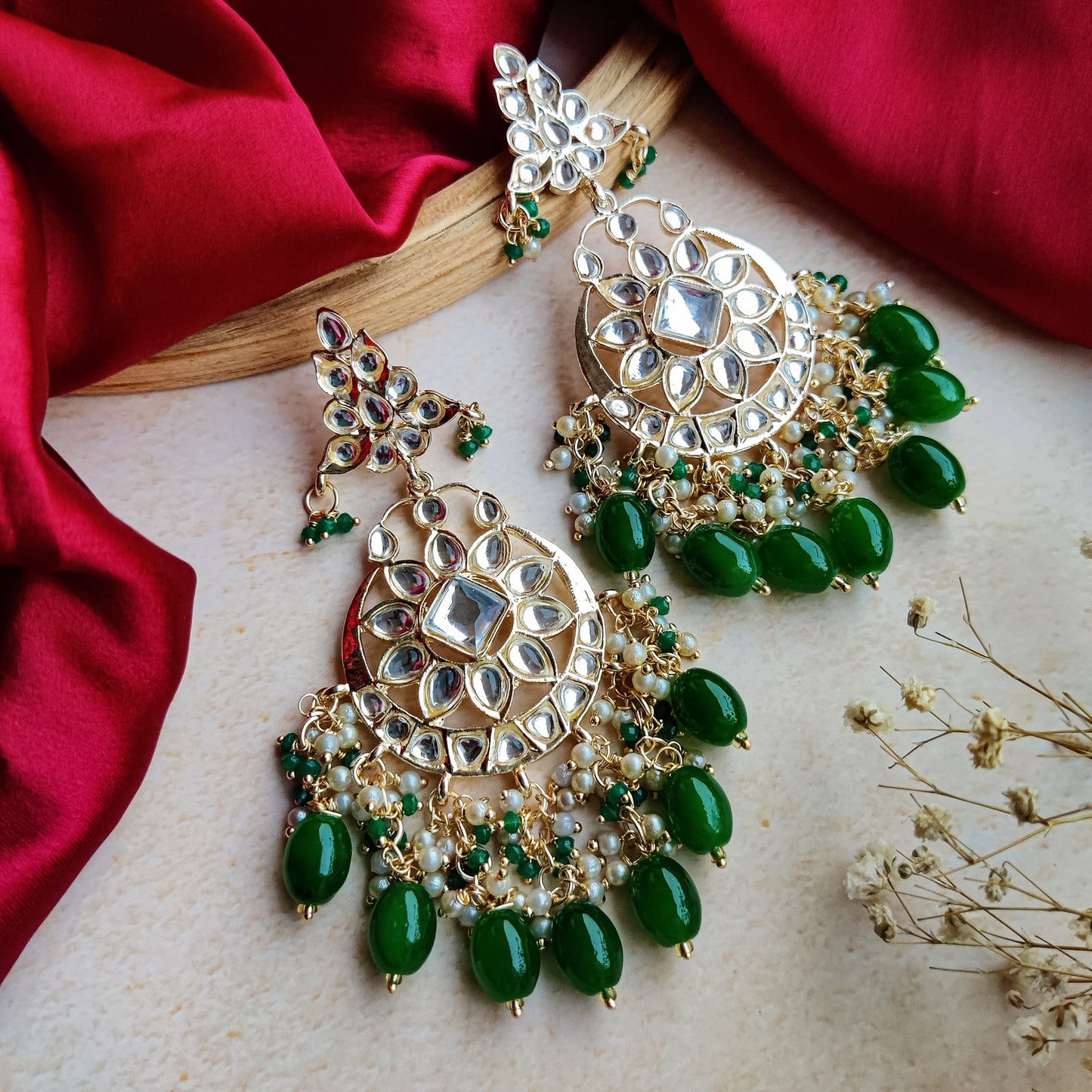 Yashi Kundan Chandbali Earrings - Green