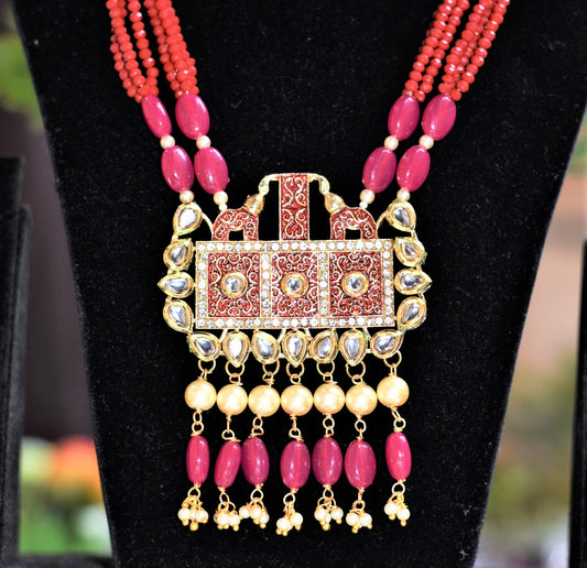 Long Rani Har Red Pearl Necklace Set