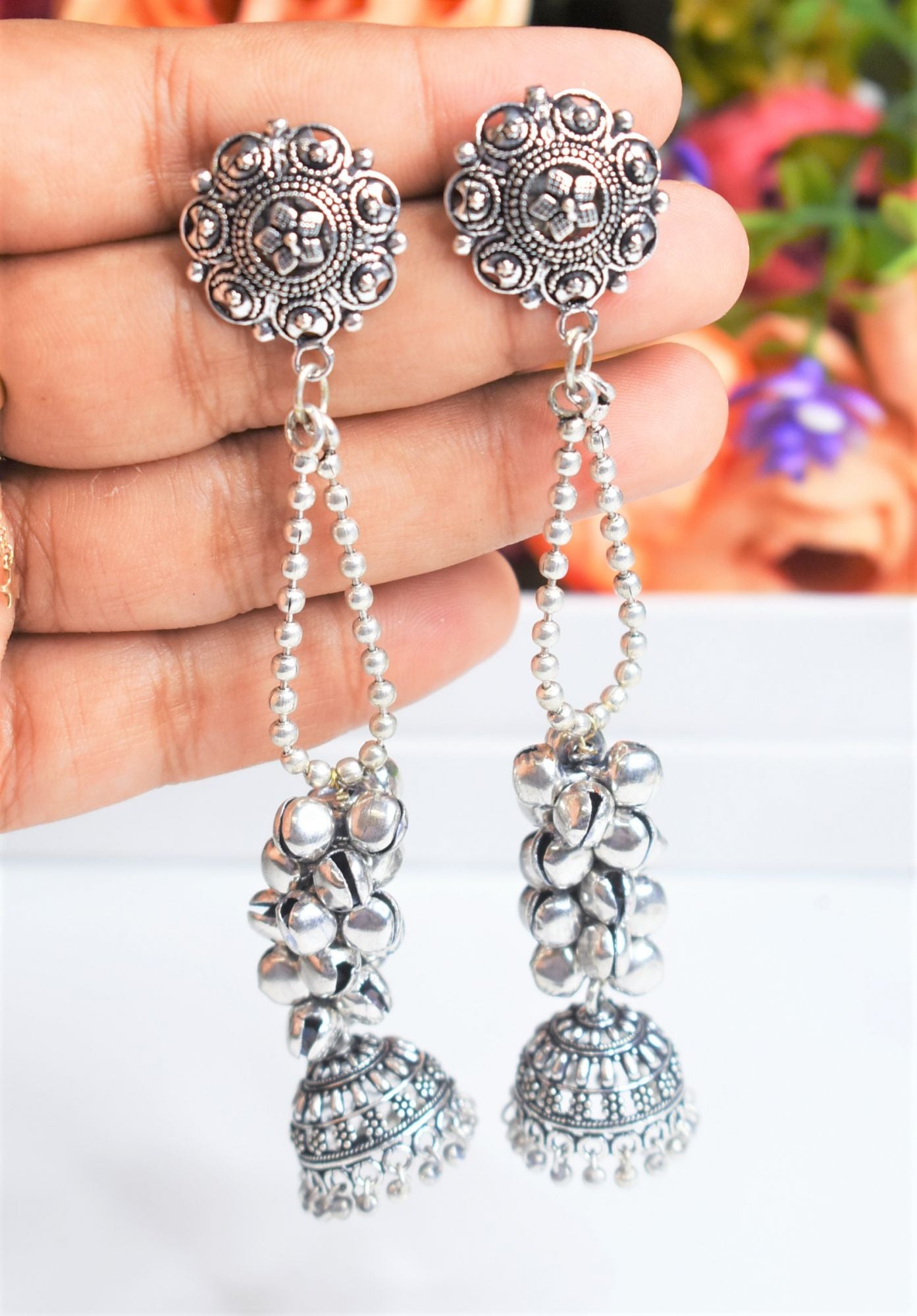SILVER GS GHUNGROO JHUMKA EARRING
