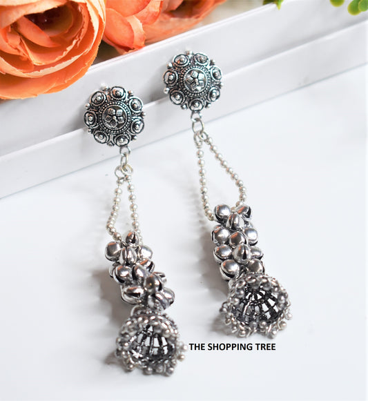 SILVER GS GHUNGROO JHUMKA EARRING