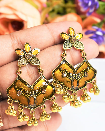 BROWN ENAMAL & STONE WORK EARRING