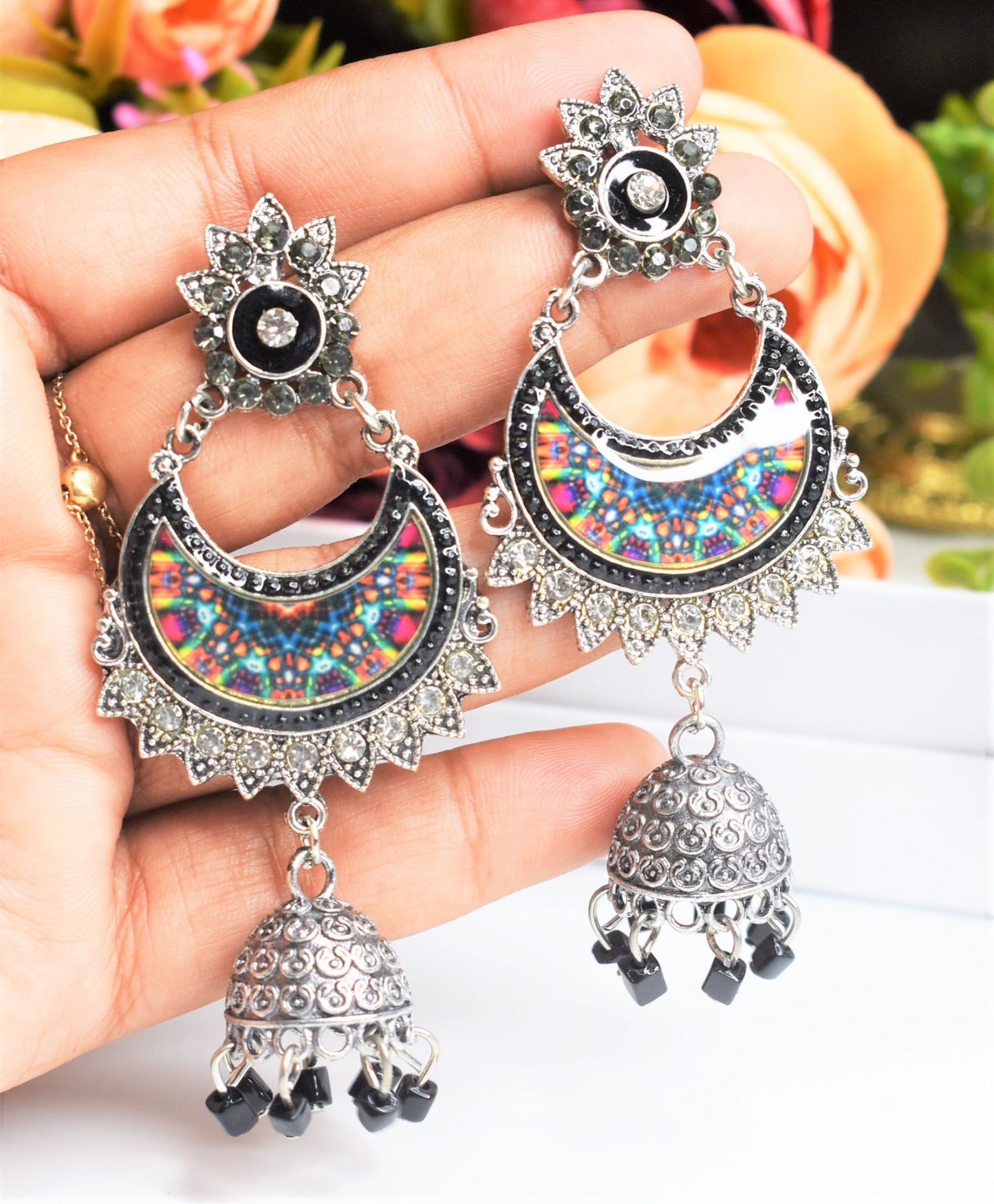 SILVER GRAPHICS JHUMKA EARRINGS