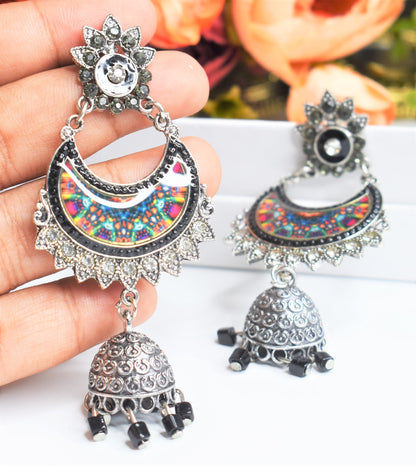 Silver Graphic Jhumka Earring