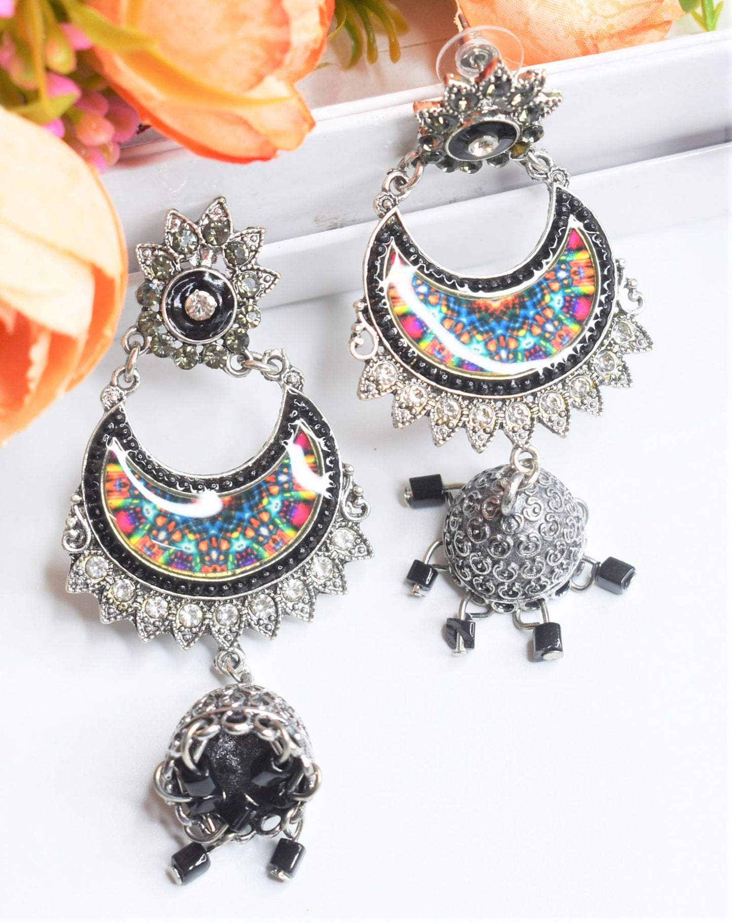 Silver Graphic Jhumka Earring