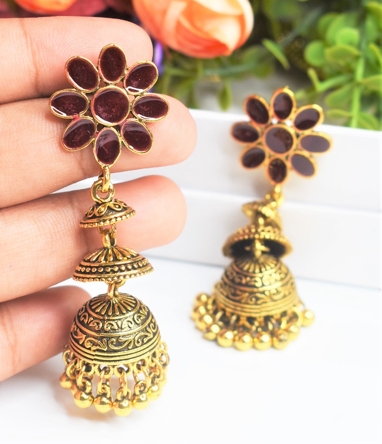 COPPER GOLG JHUMKA EARRINGS