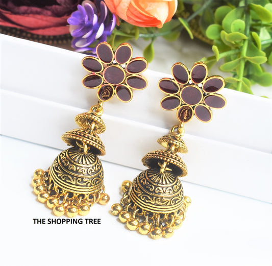 COPPER GOLG JHUMKA EARRINGS