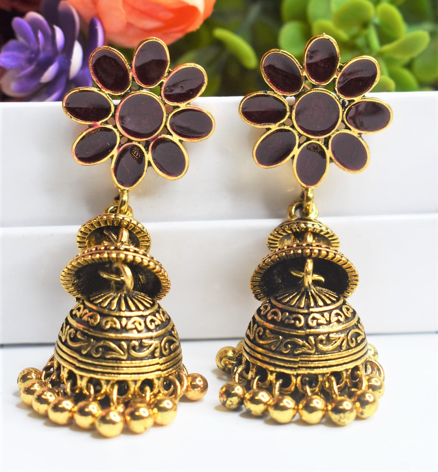 COPPER GOLG JHUMKA EARRINGS