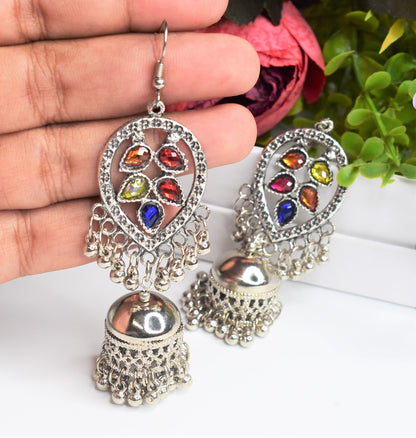 Silver Oxidise Hanging Jhumka Earring
