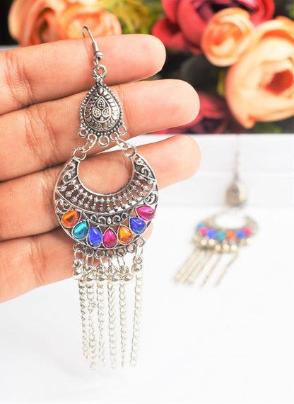 MEENA SILVER OXIDISE EARRINGS