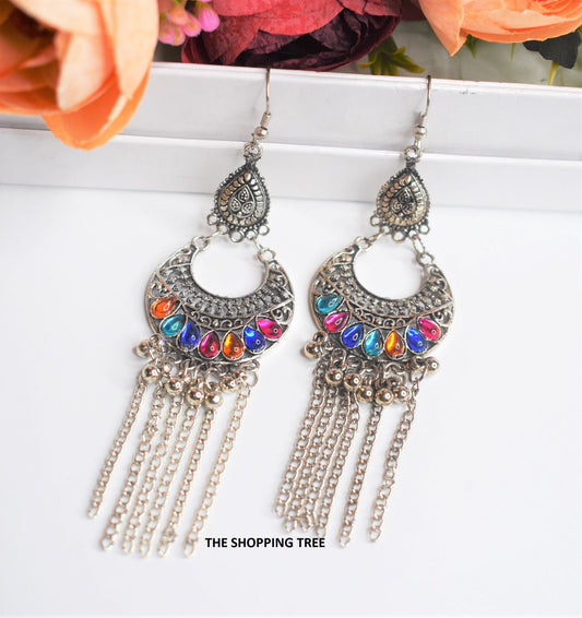 MEENA SILVER OXIDISE EARRINGS