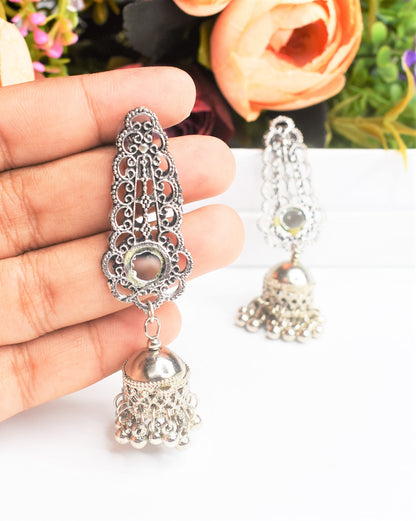 SILVER OXIDISE MINIMAL JHUMKA EARRINGS