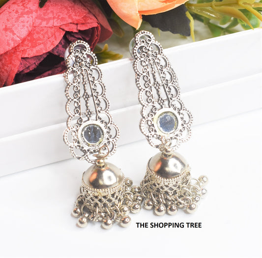 SILVER OXIDISE MINIMAL JHUMKA EARRINGS