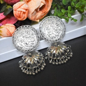 Leena Silver Oxidised Jhumka Earrings