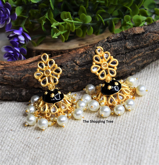 BLACK MEENAKARI UMBRELLA JHUMKA EARRING