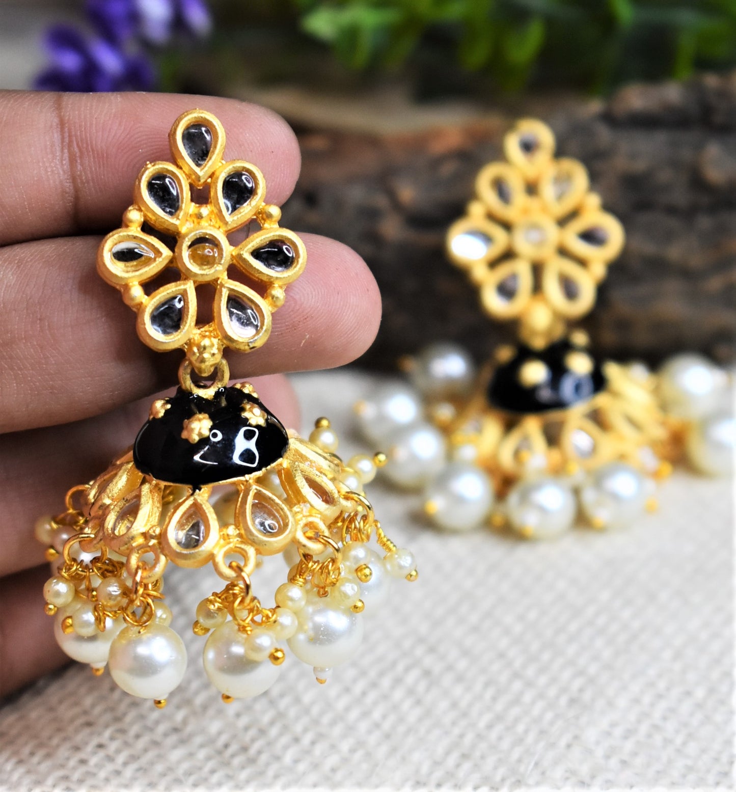 BLACK MEENAKARI UMBRELLA JHUMKA EARRING