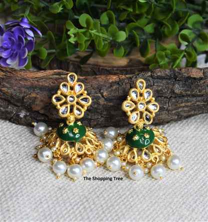 MEENAKARI UMBRELLA JHUMKA EARRING - GREEN